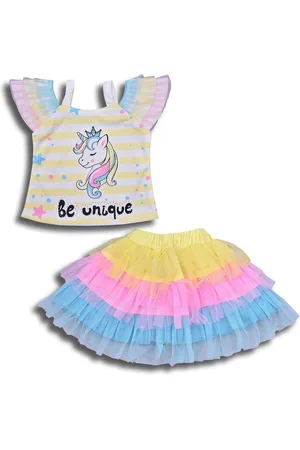 Wish Karo Girls Printed Cotton Top with Skirt
