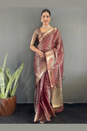 DIVASTRI Woven Design Zari Organza Kanjeevaram Saree
