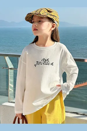 LULU & SKY Girls Printed Pure Cotton Raw Edge T-shirt