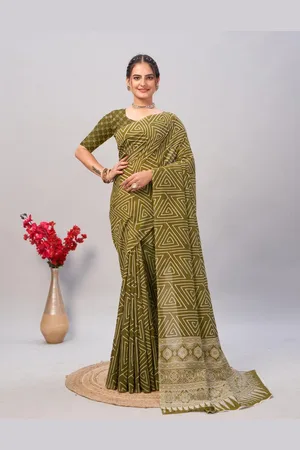 HERE&NOW Ajrak Block Block Print Saree