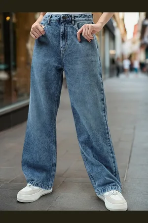 Bewakoof Women Baggy Wide Leg High-Rise Clean Look Light Fade Cotton Jeans