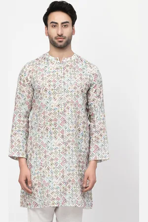 Lela Geometric Printed Mandarin Neck Sequins Detail Kurta