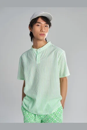 Terra Luna Men Striped Mandarin Collar Cotton T-shirt