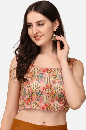 PUJIA MILLS Women Pink & Green Digital Printed Silk Saree Blouse