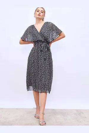 Styli Polka Dot Print Flutter Sleeve Midi Dress
