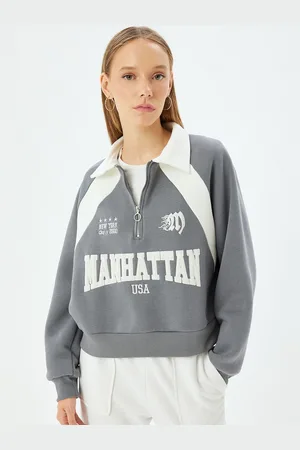Koton Women Alphanumeric Printed Pullover Cotton Sweatshirt