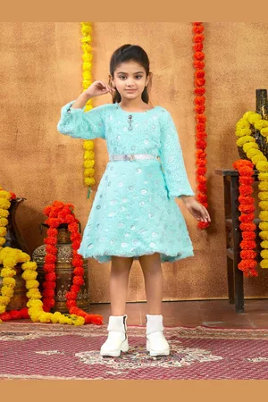 HERE&NOW Girls Floral Print Woollen Sweater Dress