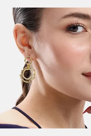DressBerry Stone-Studded Floral Drop Earrings