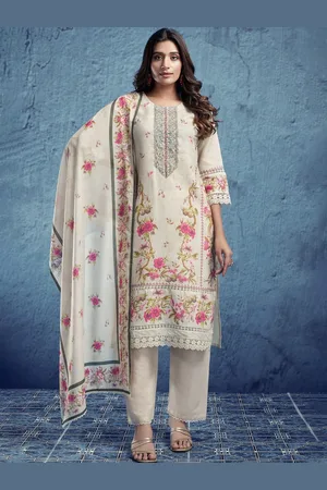 AUTUMN LANE Women Floral Embroidered Regular Thread Work Pure Cotton Kurta with Trousers & With Dupatta