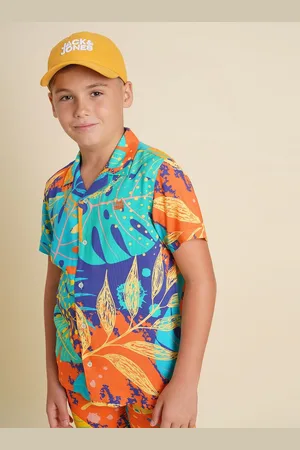 JACK & JONES Boys Cuban Collar Floral Printed Casual Shirt