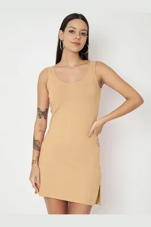BRINN Cotton Round Neck Longline Side Slits Slip