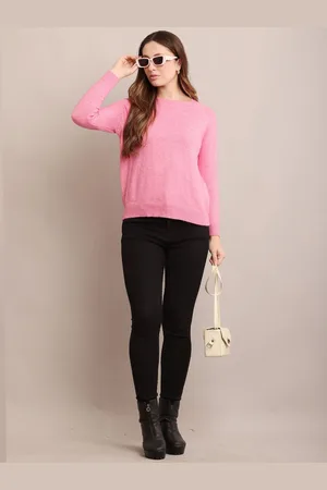 NoBarr Women Ribbed Self Design Round Neck Pullover Ribbed Sweater