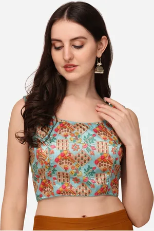 PUJIA MILLS Women Blue & Pink Printed Silk Saree Blouse