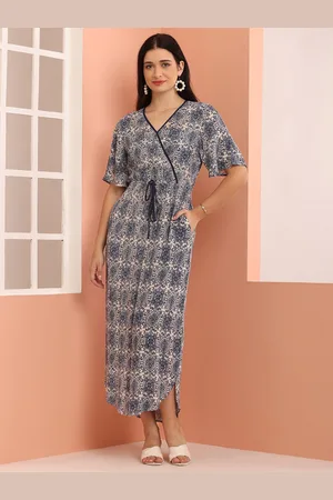 DEBONATELLA Women Printed Flared Sleeve Denim Dress