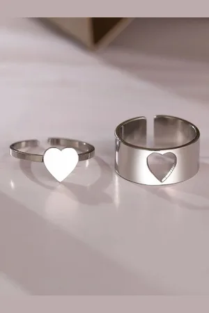 DressBerry Set Of 2 Silver-Plated Heart Ring