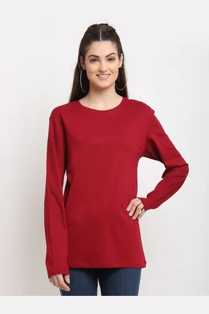 DOOR74 Women Maroon Round Neck T-shirt