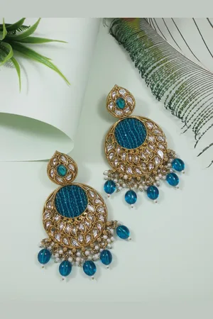 I Jewels Gold-Plated Kundan Studded Pearl Beaded Chandbalis Earrings