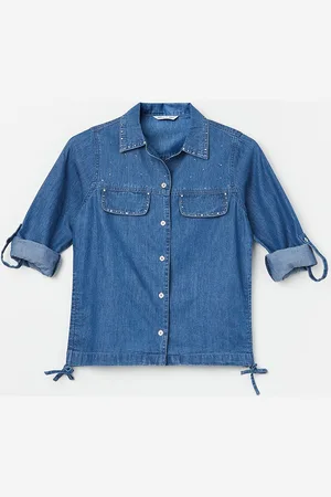 Lifestyle Girls Roll-Up Sleeves Cotton Shirt Style Top
