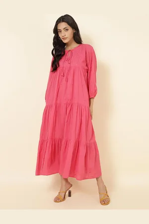 Fabindia Tie-Up Neck A-Line Midi Dress