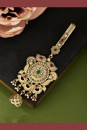 ATIBELLE Gold-Plated Artificial Stones Studded Maang Tikka Head Jewellery