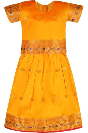Wish Karo Girls Ethnic Motifs Woven Design Zari Ready to Wear Lehenga & Blouse