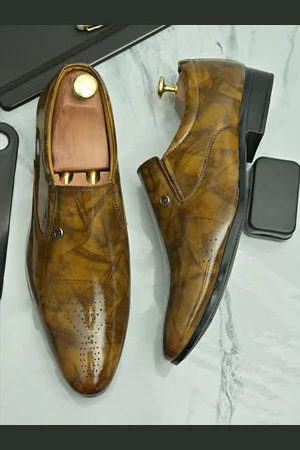 John Karsun Men Tan Brown Solid Party Slip-Ons