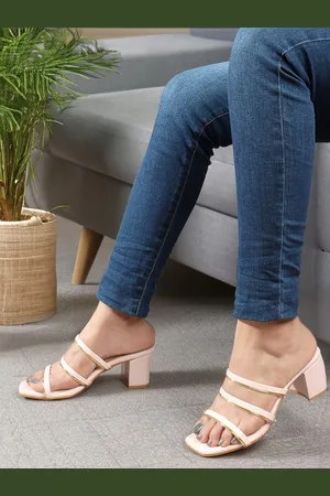 DressBerry Textured Party Block Sandals with Buckles