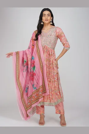 Charitra Women Floral Embroidered Regular Kurti with Trousers & With Dupatta