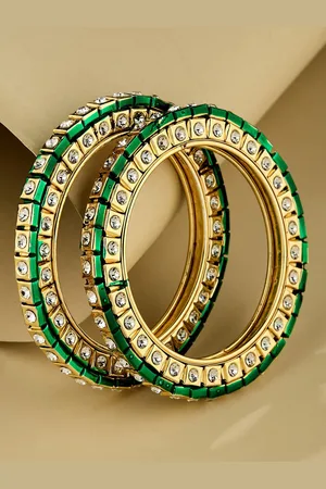 ATIBELLE Set Of 2 Gold-Plated Kundan-Studded Bangles