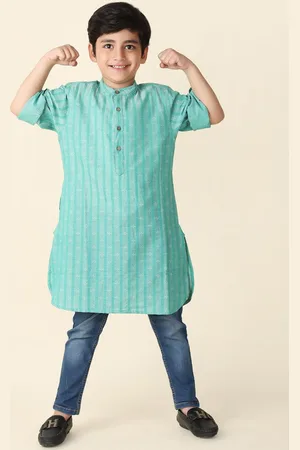 Fabindia Boys Geometric Embroidered Cotton Kurta