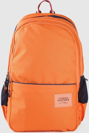 Tommy Hilfiger Unisex Orange & Navy Blue Colourblocked Applique Backpack
