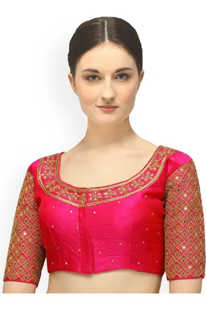 Sumaira Tex Women Peach-Colored & Gold-Colored Embroidered Readymade Saree Blouse
