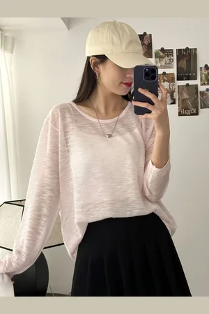 HERE&NOW Women Round Neck Semi Sheer Top