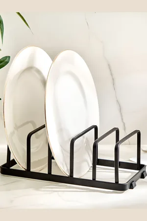 Home Centre Black Steel Plate Holder Dish Rack