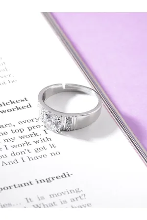 Zavya Women Rhodium-Plated CZ Studded 925 Pure Sterling Silver Finger Ring