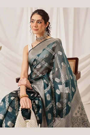 DIVASTRI Soft Silk Organza Saree with Floral Border