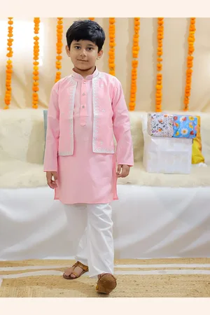 BownBee Boys Embroidered Regular Chanderi Silk Kurta with Pyjamas