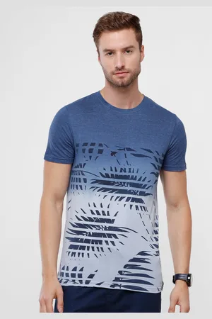 WROGN Men Blue Printed Tropical Slim Fit T-shirt