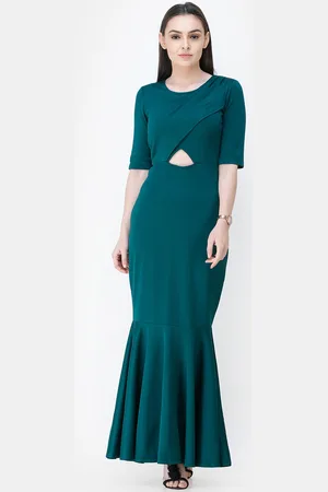 Cation Women Teal Green Solid Maxi Dress