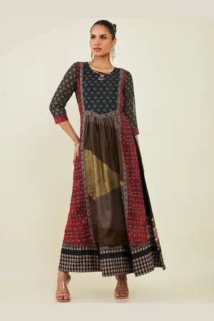 Soch Round Neck Ethnic Motifs Printed Georgette Fit And Flare Ethnic Dress