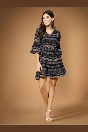 Moda Rapido Ethnic Motifs Print Applique Fit & Flare Dress