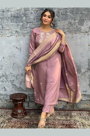 Ishin Floral Embroidered Straight Kurta With Trousers & Dupatta