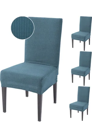 HOKIPO Blue 4 Pieces Textured Jacquard Stretchable Chair Covers