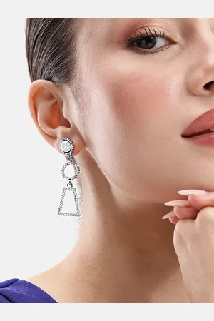 DressBerry Square Shaped Beads & Stone Studded Drop Earrings