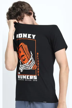 Highlander Men Black Typography Printed Raw Edge Slim Fit T-shirt