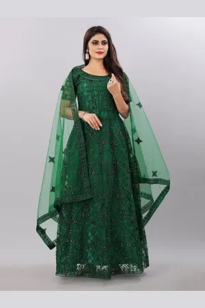 APNISHA Green & Black Embellished Net Ethnic Maxi Maxi Dress