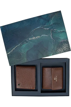 Da Milano His & Her Brown Textured Leather Wallet Gift Set