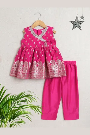 The Magic Wand Girls Floral Printed Angrakha Kurti with Trousers
