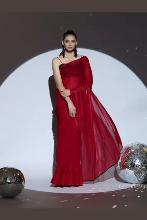 Swtantra Red Desire Organza Saree with Lace