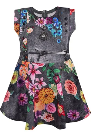 Wish Karo Baby Girl Grey Floral A-Line Dress